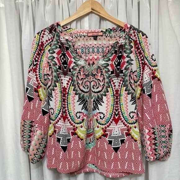 Anthropologie Olive Hill Boho Geometric Multi Pattern Top Size Small - Picture 13 of 16